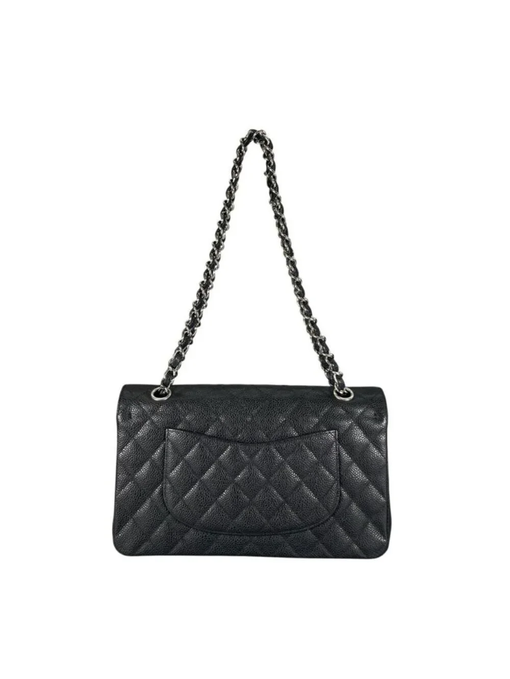 Chanel Shoulder Bag Quilted 25 Silver Chain Black